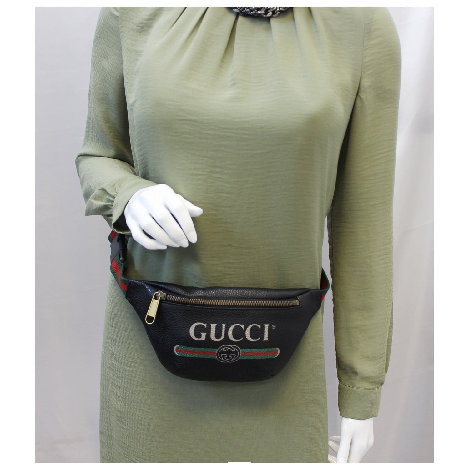 GUCCI Print Leather Black Belt Waist Bum Bag Small 527792