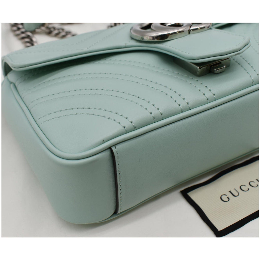 GUCCI GG Marmont Mini Matelasse Leather Crossbody Bag Bright Green 446744