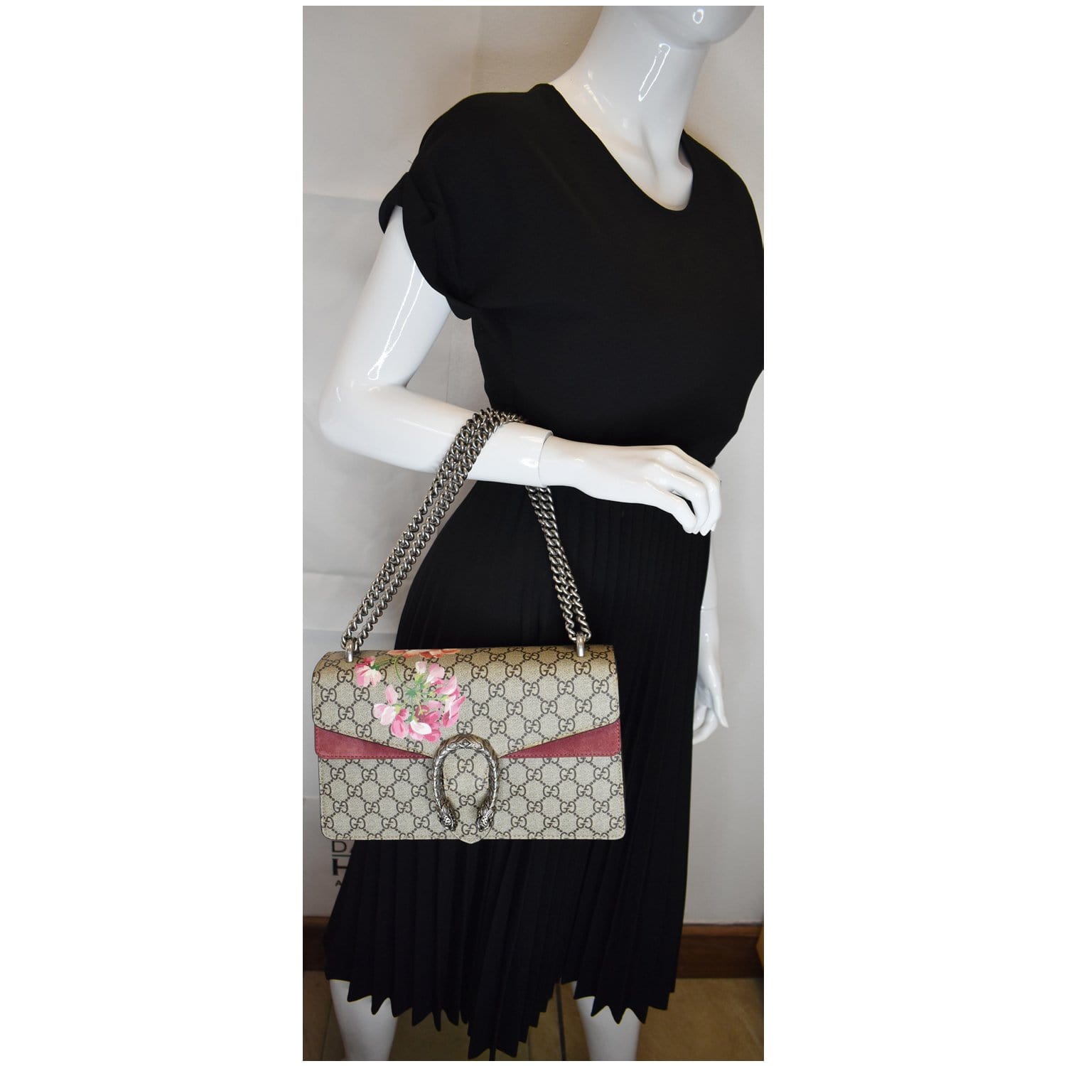 GUCCI Dionysus Small GG Blooms Shoulder Bag Beige 400249