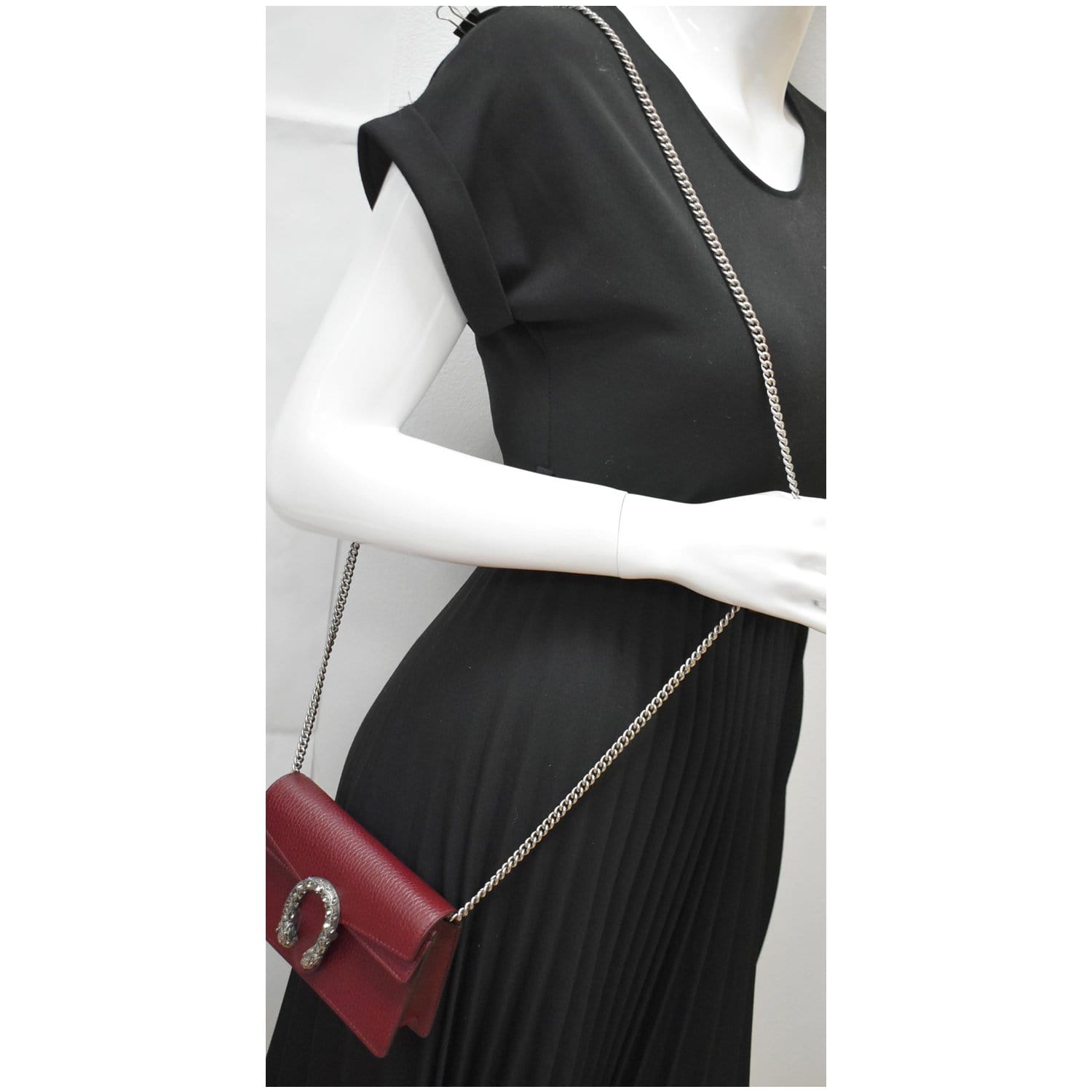 GUCCI Dionysus Super Mini Leather Shoulder Bag Burgundy 476432