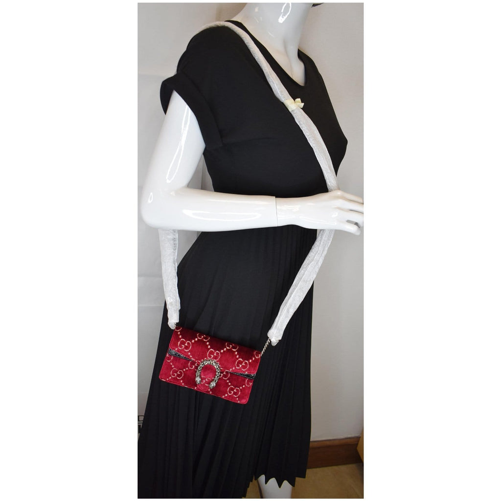 GUCCI Dionysus Super Mini GG Velvet Shoulder Bag Red 476432