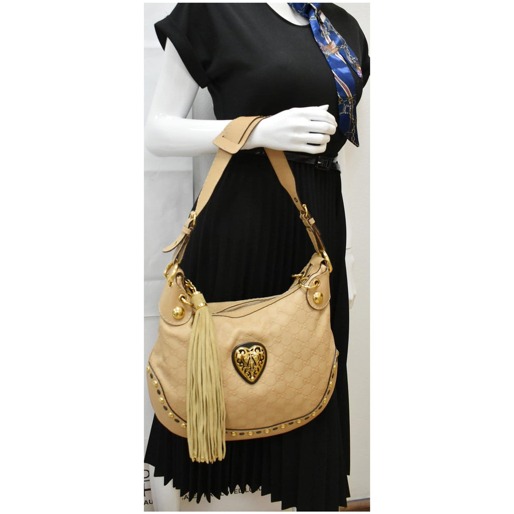 GUCCI Babouska Heart Guccissima Leather Hobo Bag Beige 211965