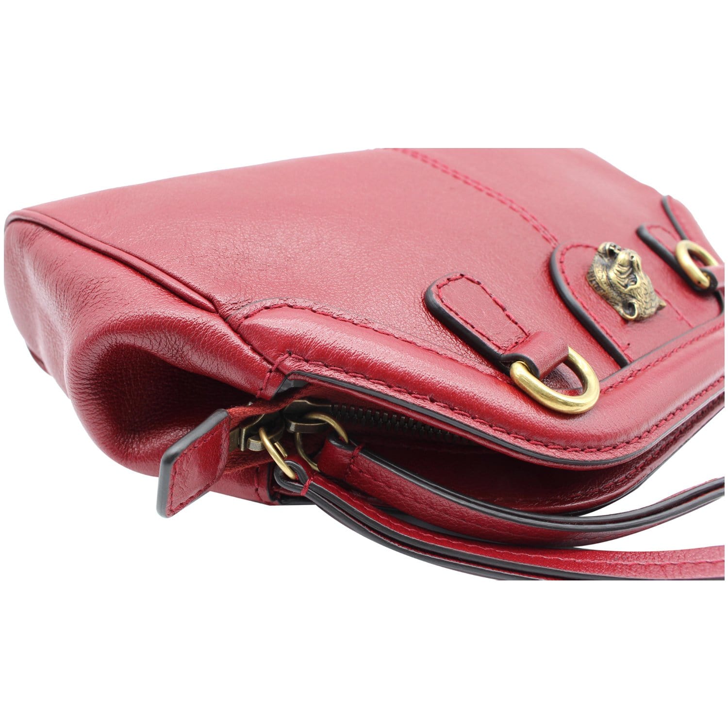 GUCCI Re(Belle) Tiger head Leather Shoulder Bag Red 524620