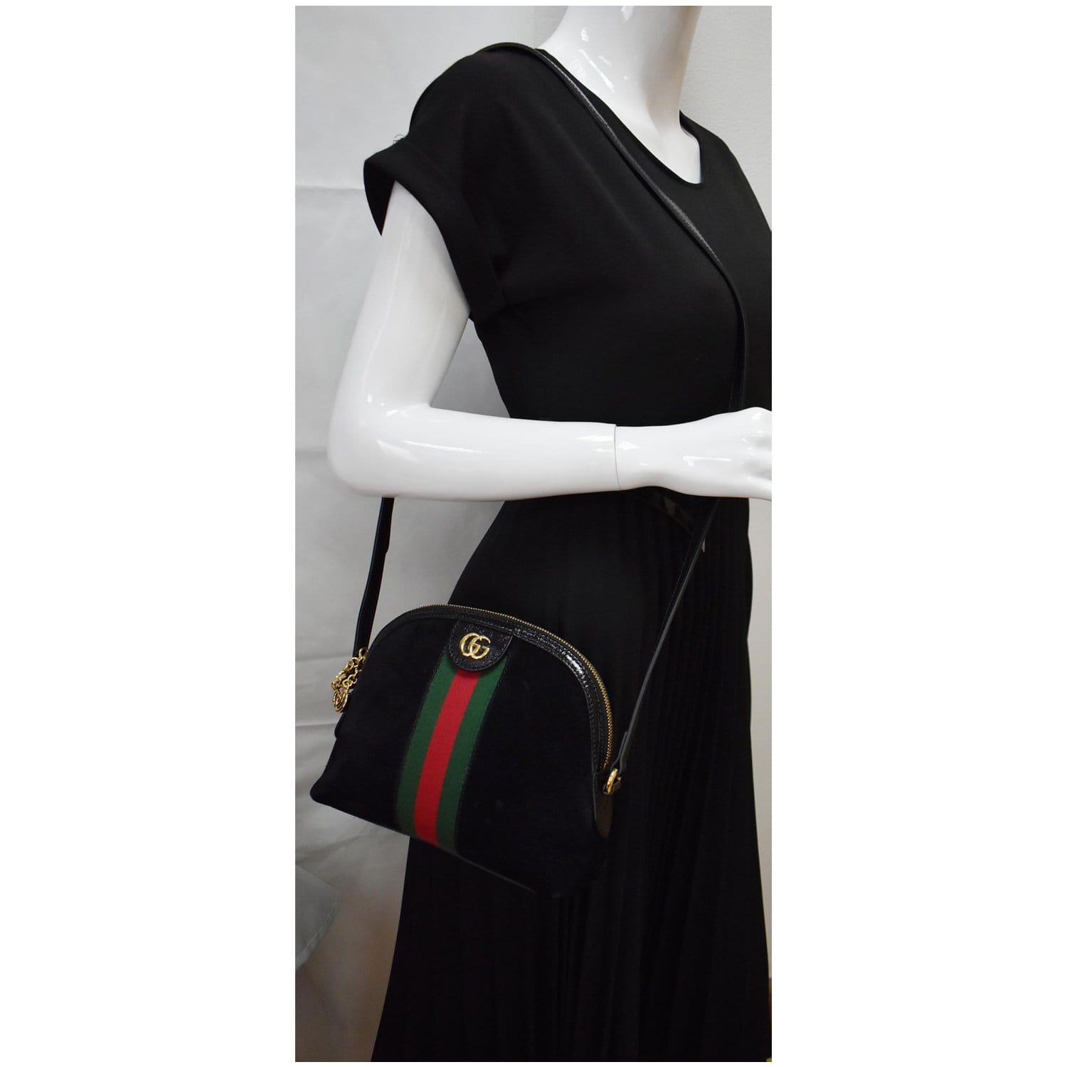GUCCI Ophidia GG Small Suede Shoulder Bag Black 499621
