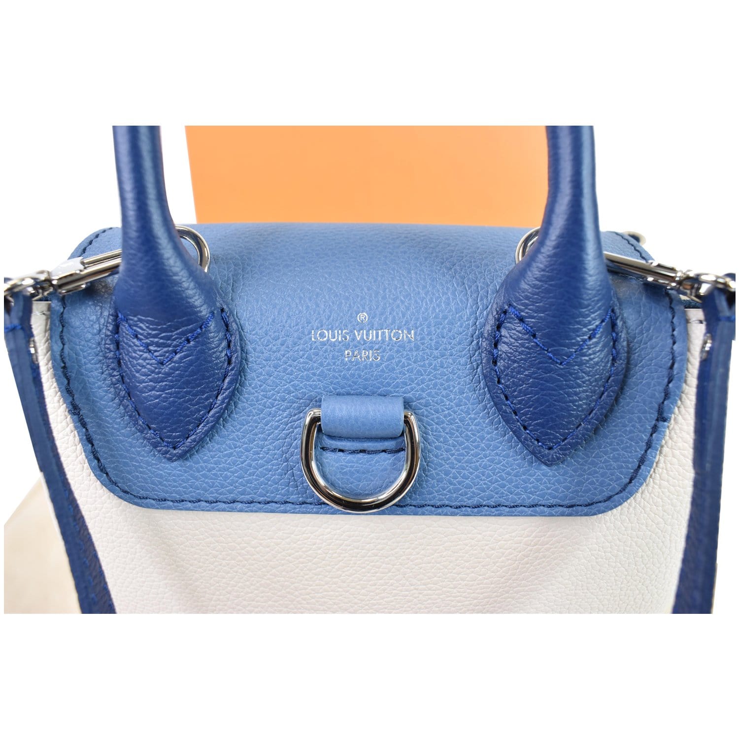 LOUIS VUITTON Lockme Calfskin Leather Backpack Blue/Beige