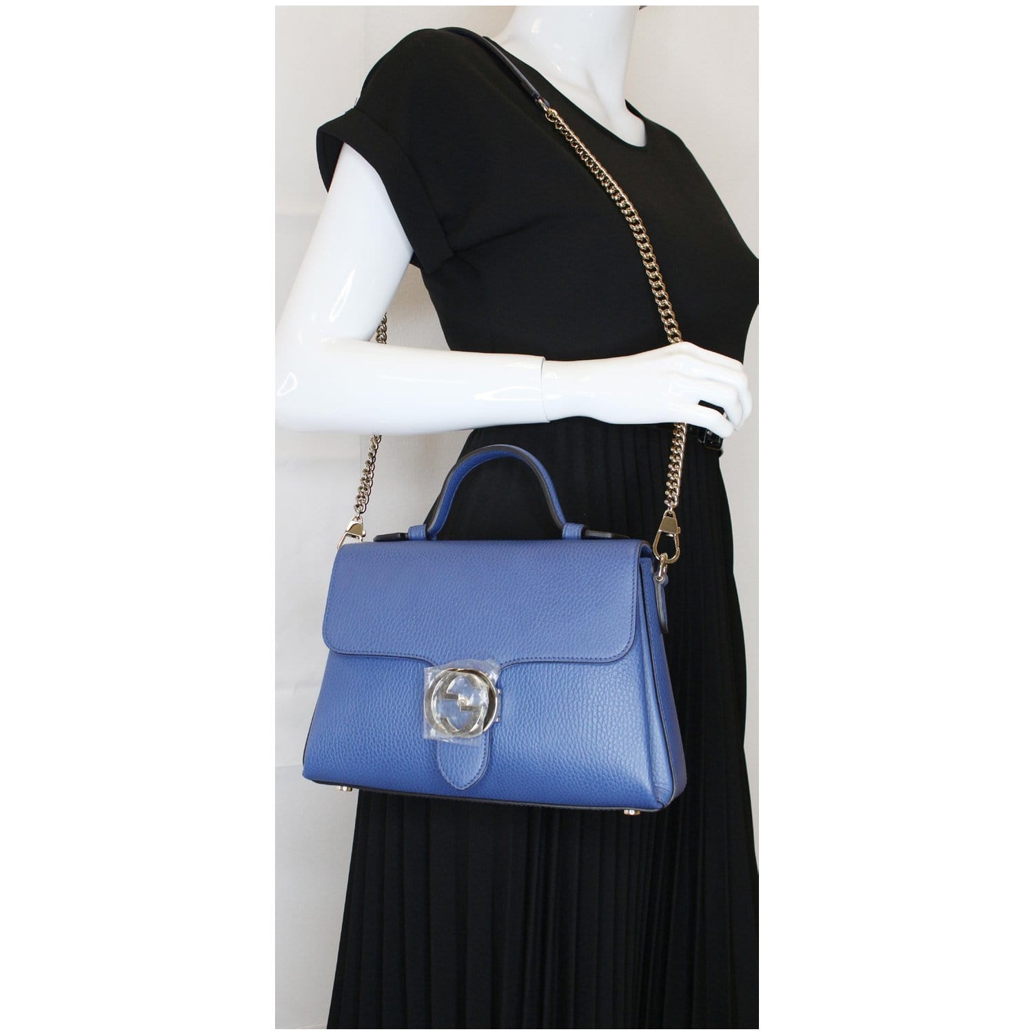GUCCI GG Interlocking Leather Chain Shoulder Bag Blue 510302