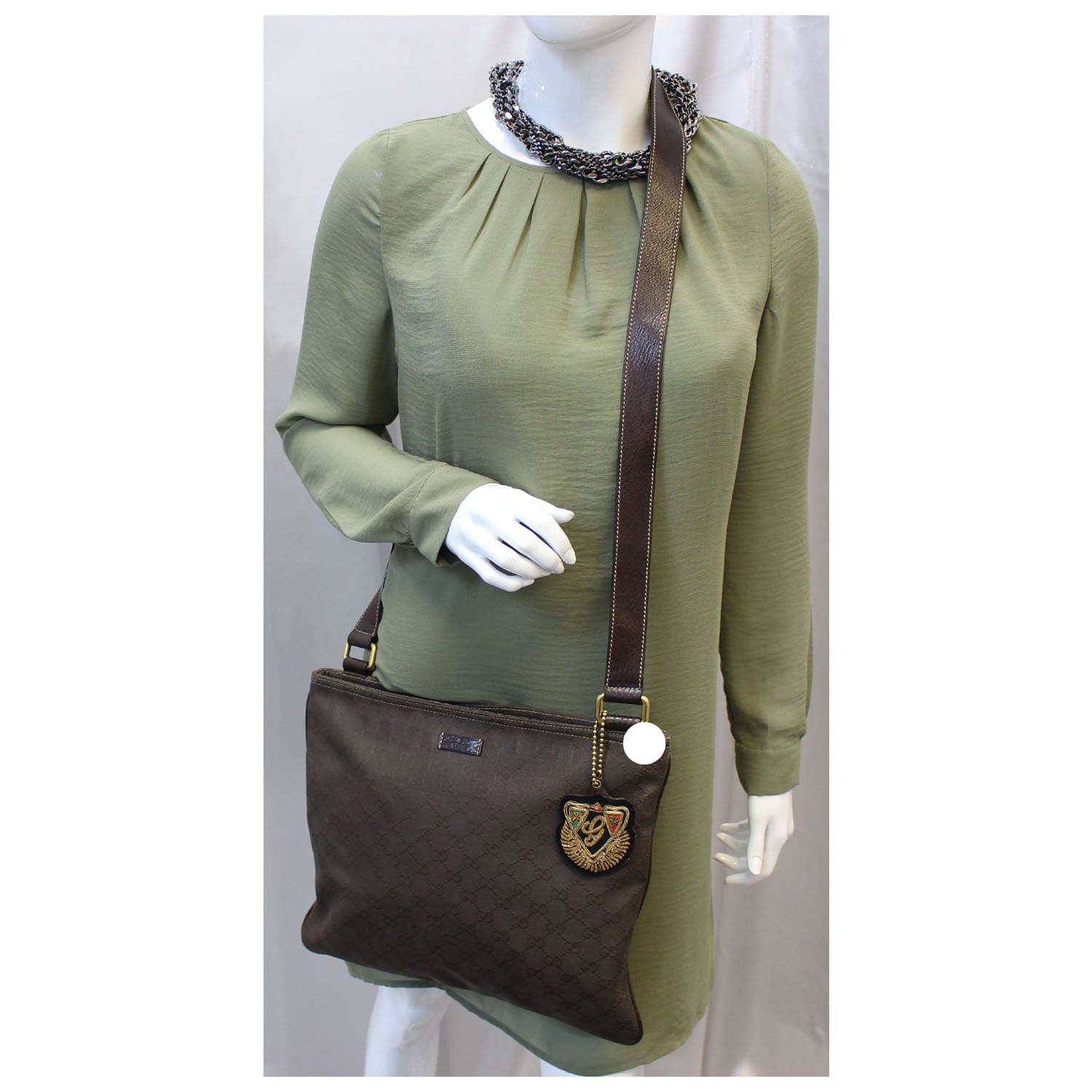 GUCCI GG Canvas Dark Brown Messenger Crossbody Bag