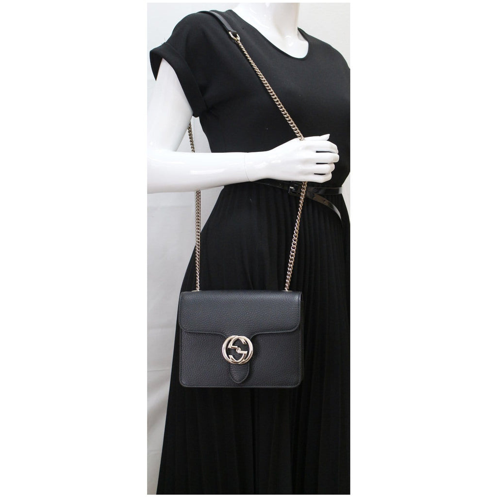 GUCCI Interlocking GG Leather Crossbody Bag Black