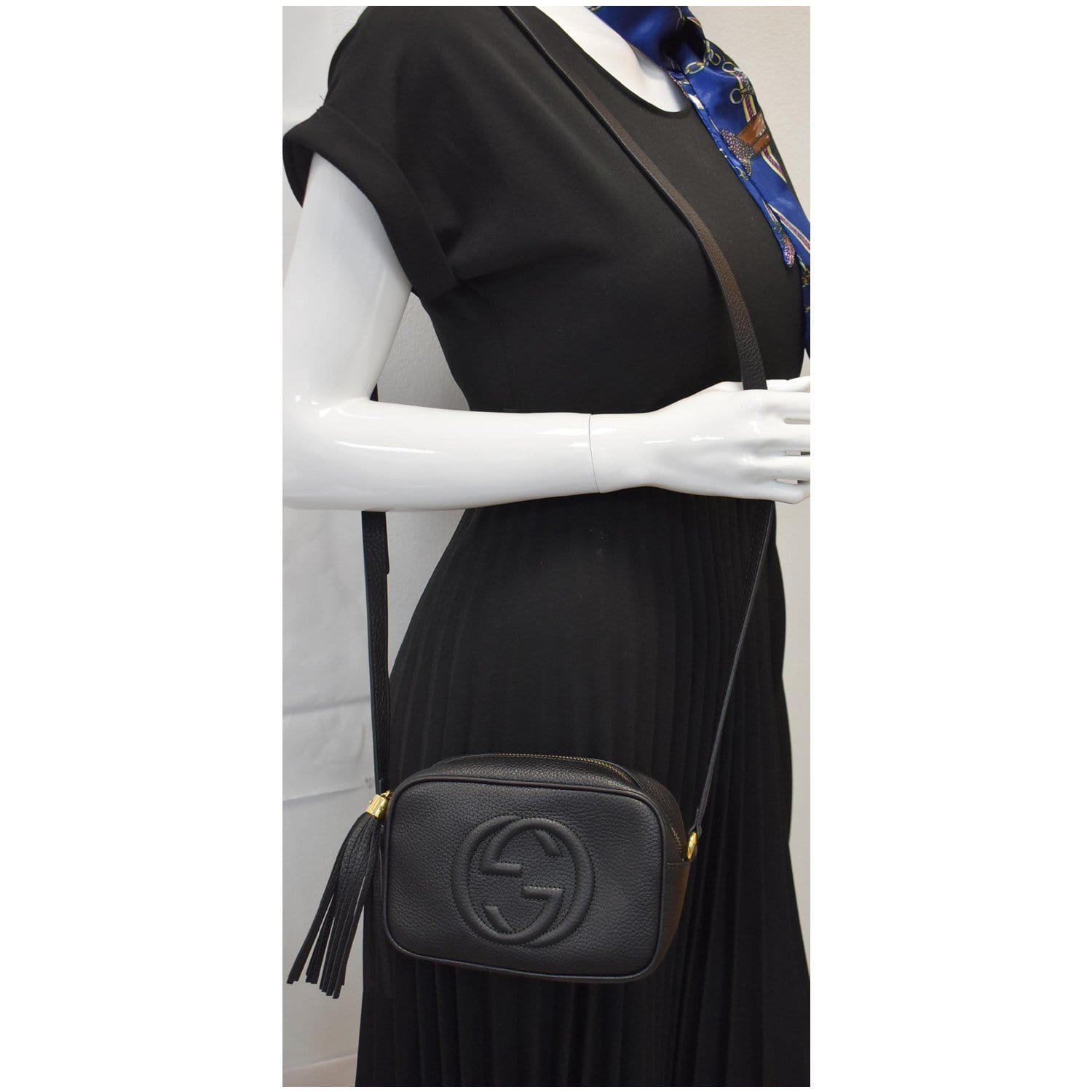 GUCCI Soho Disco Small Pebbled Leather Crossbody Bag Black 347994