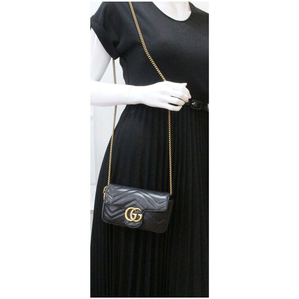 GUCCI GG Marmont Super Mini Leather Crossbody Bag Black 476433