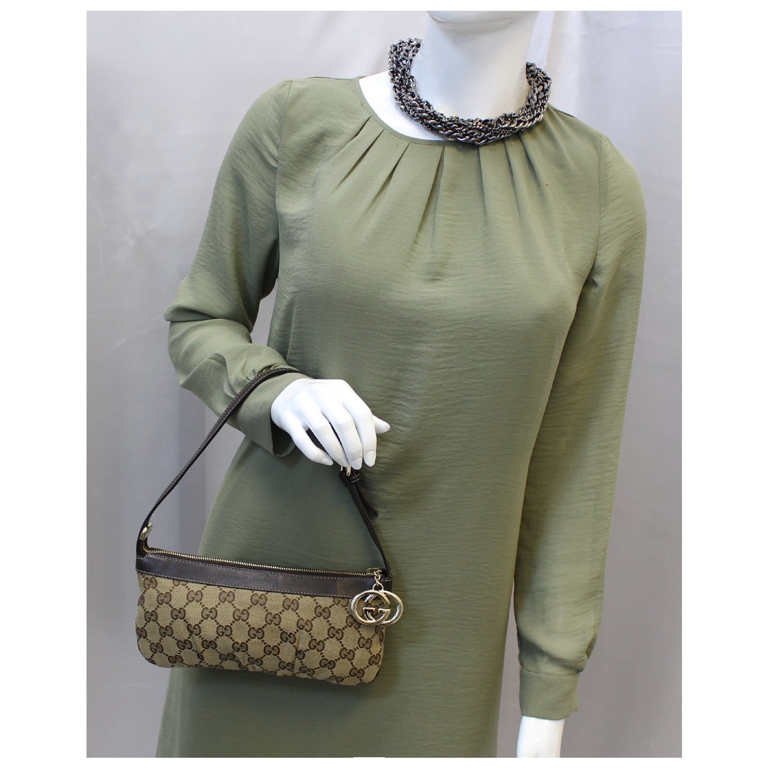 GUCCI Interlocking G Pochette GG Canvas Shoulder Bag Beige