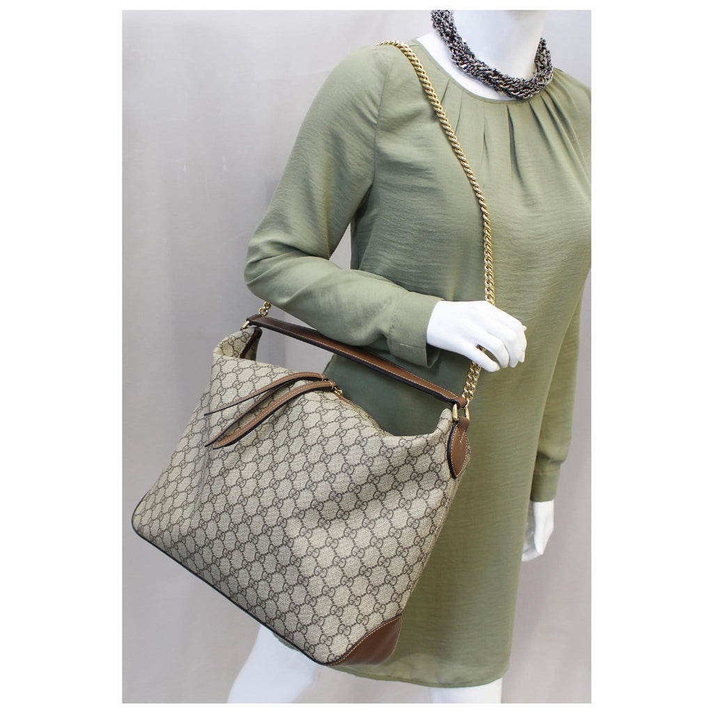 GUCCI GG Supreme Canvas Hobo Shoulder Bag Beige/Brown