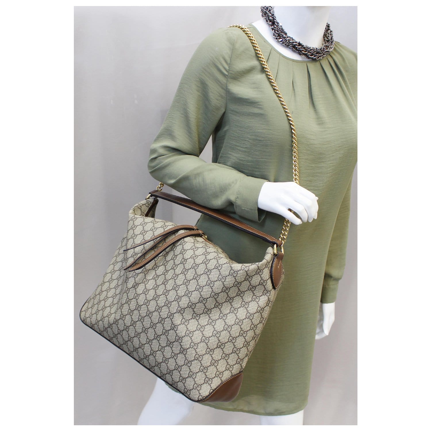 GUCCI GG Supreme Canvas Hobo Shoulder Bag Beige/Brown