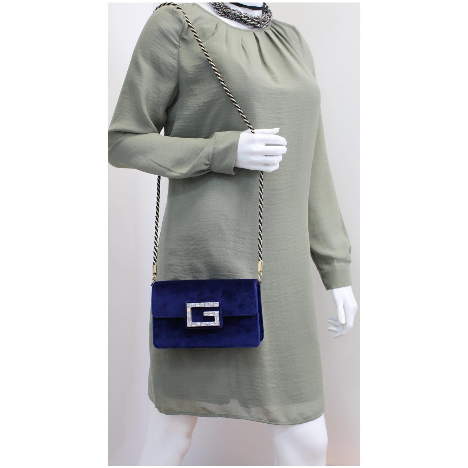 GUCCI Broadway Mini Velvet Crossbody Bag 544242 Blue