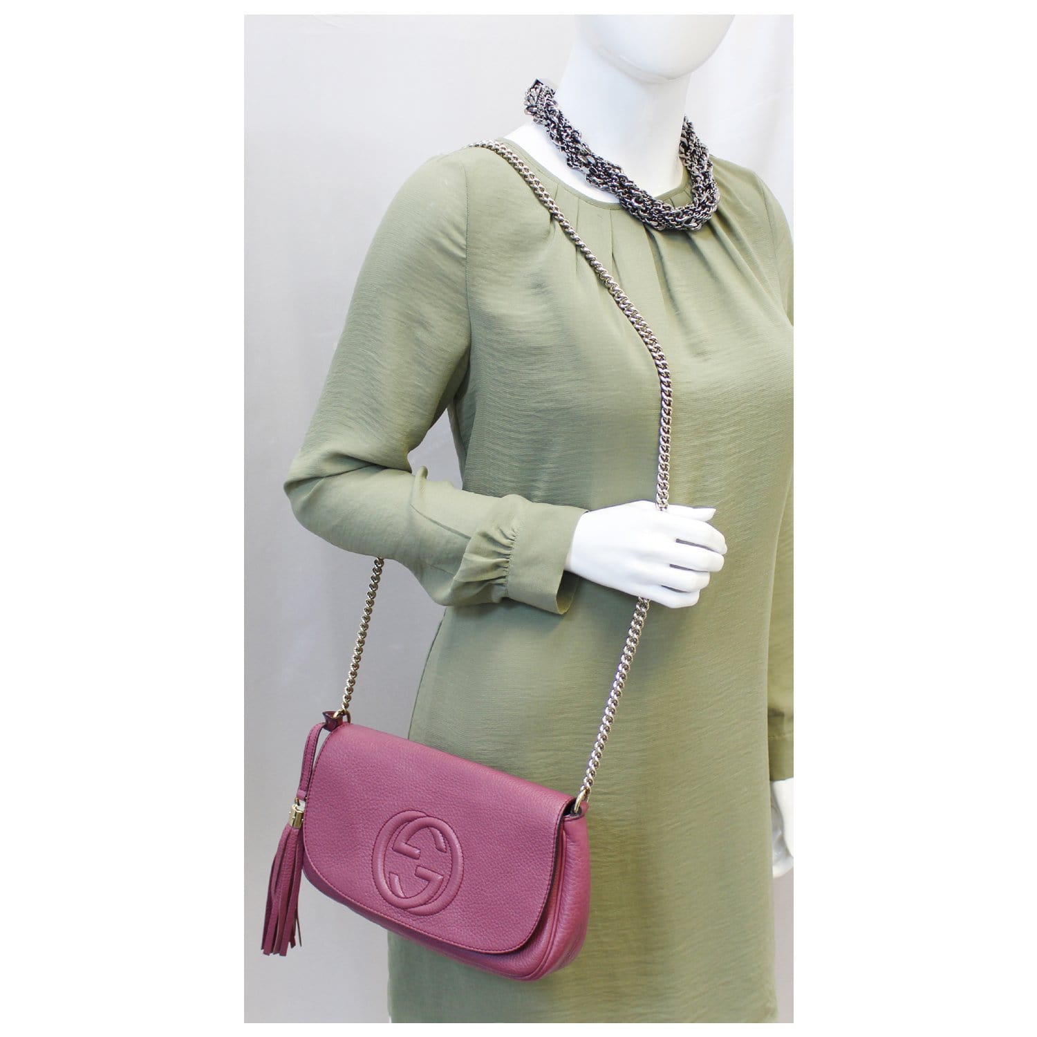 GUCCI Soho Chain Purple Leather Crossbody Bag
