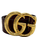 GUCCI Lizard Double G Buckle Calfskin Leather Belt Bordeaux Size 80/32 563696 - 15% OFF