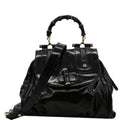 GUCCI Pop Bamboo Dialux Coated Canvas Top Handle Shoulder Bag Black 190256
