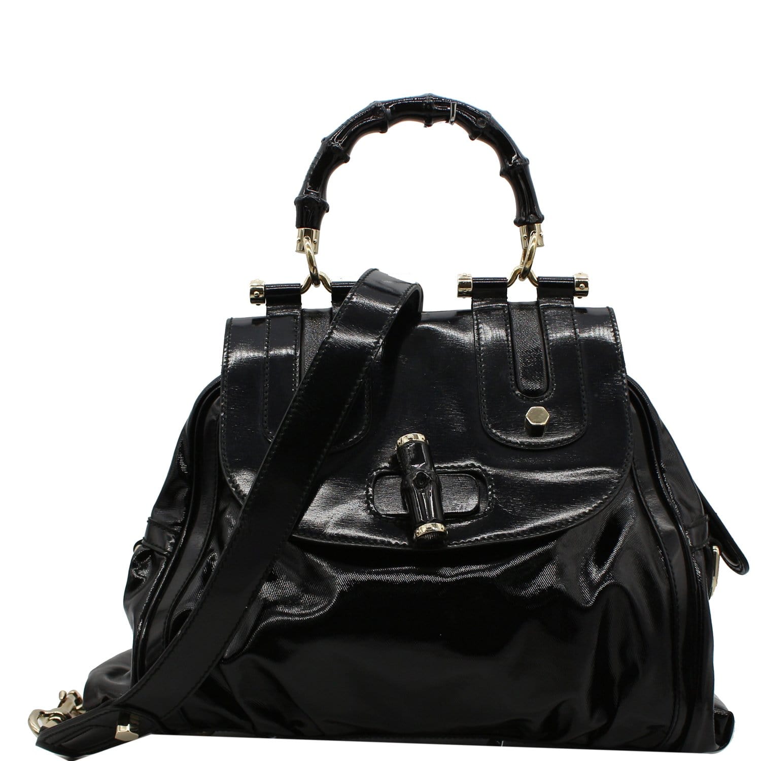 GUCCI Pop Bamboo Dialux Coated Canvas Top Handle Shoulder Bag Black 190256