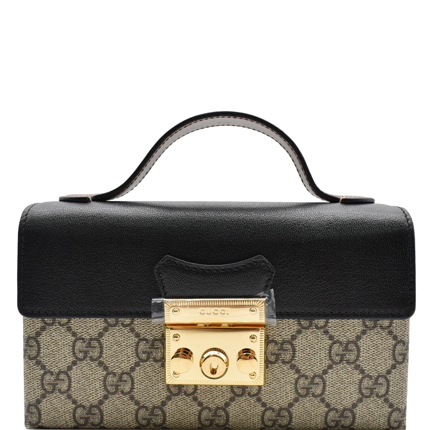 GUCCI Padlock Mini GG Supreme Canvas Top Handle Crossbody Bag Beige 652683