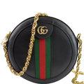 GUCCI Ophidia Mini GG Round Web Leather Crossbody Bag Black 550618