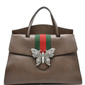 GUCCI Butterfly Linea Totem Leather Large Top Handle Shoulder Bag Brown 500772