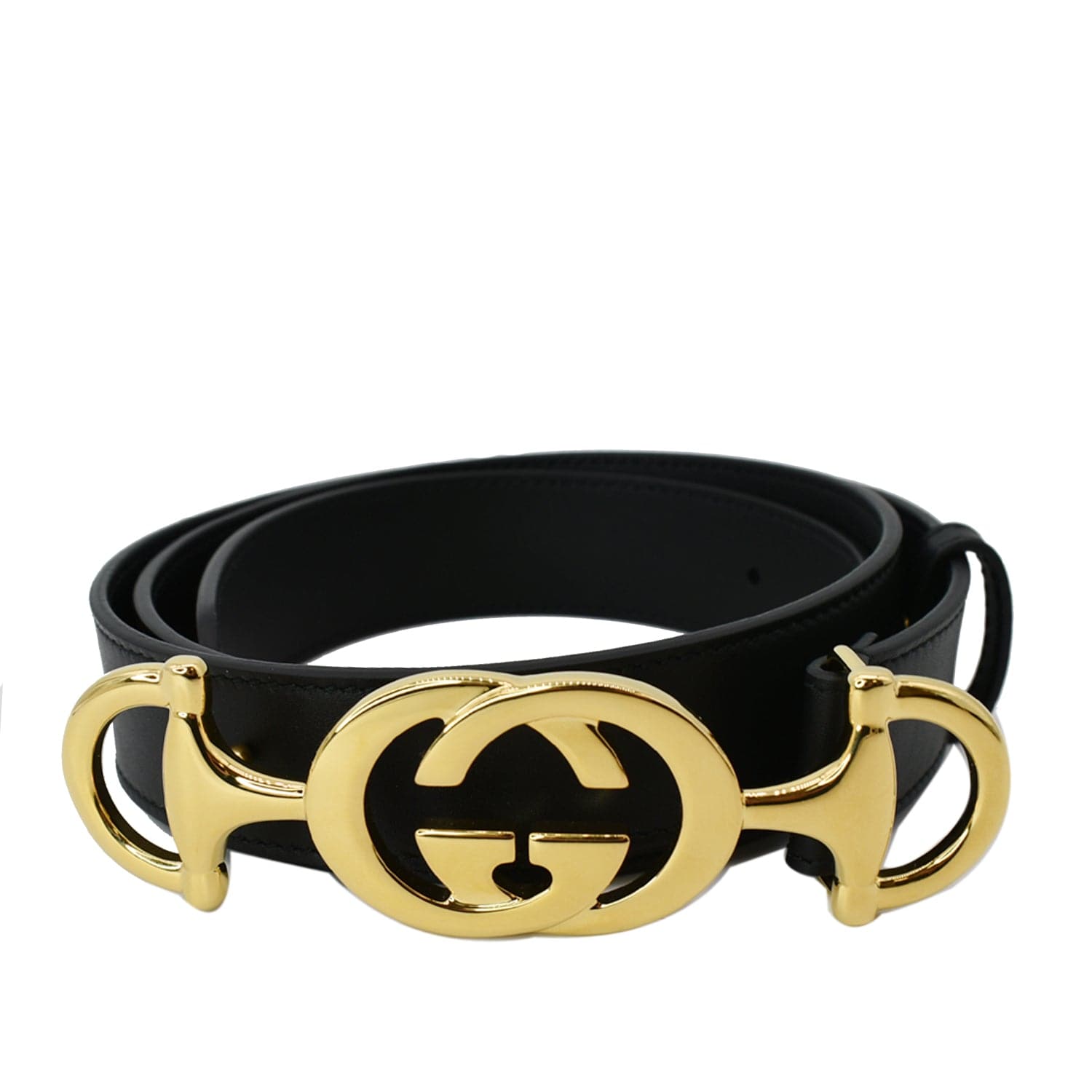 GUCCI Horsebit Interlocking Leather Belt Black 550122 Size 95/38