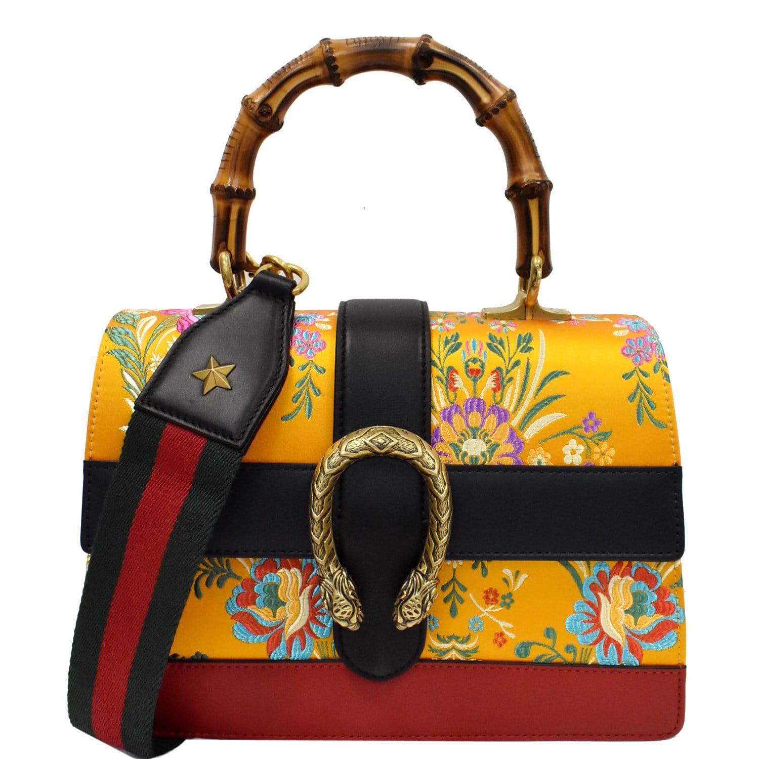 GUCCI Dionysus Medium Top Handle Floral Jacquard Shoulder Bag Gold 448075