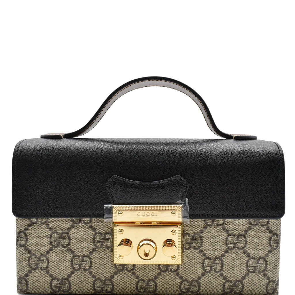 GUCCI Padlock Mini GG Supreme Canvas Top Handle Crossbody Bag Beige 652683