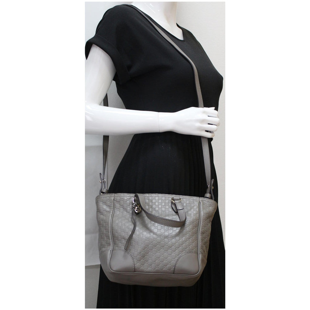 GUCCI Small Bree GG Guccissima Leather Tote Crossbody Bag Grey 449241