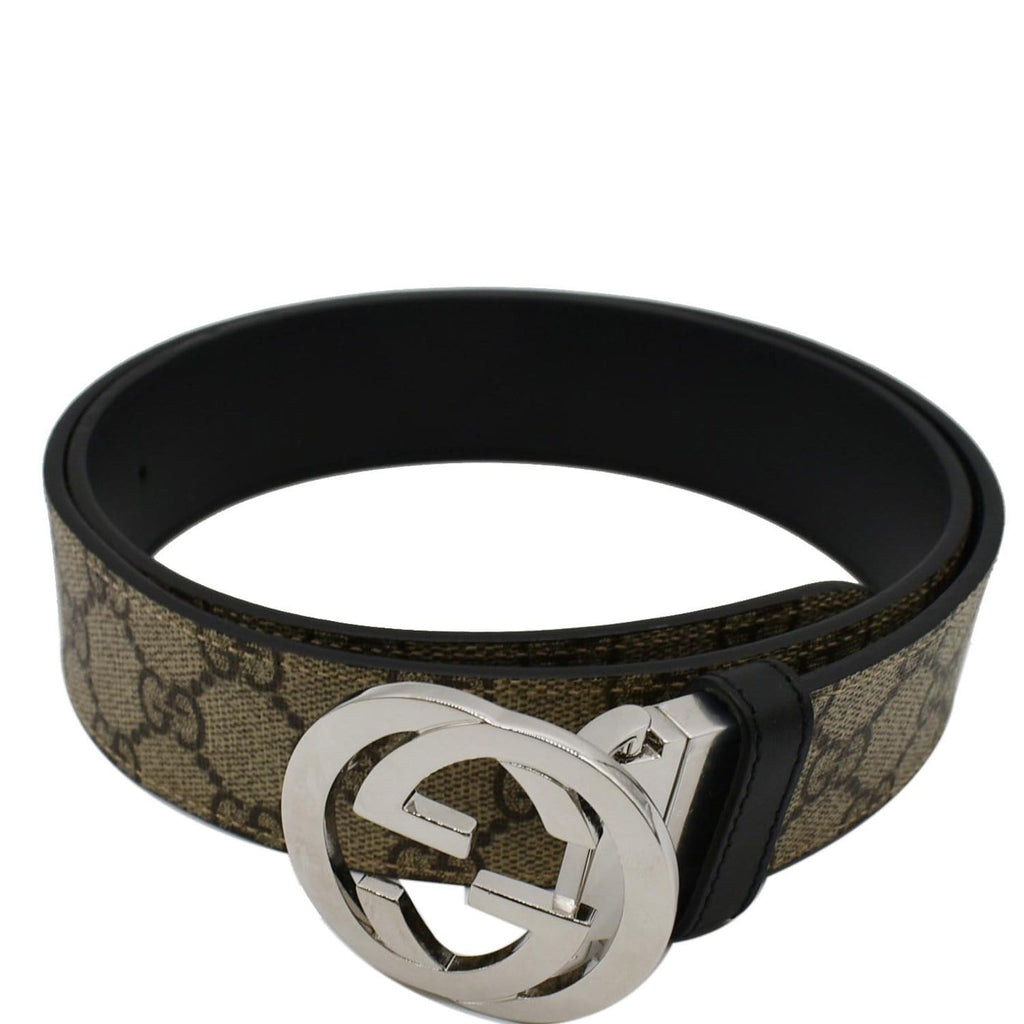 GUCCI Reversible GG Supreme Leather Belt Beige/Black 473030 Size 90.36