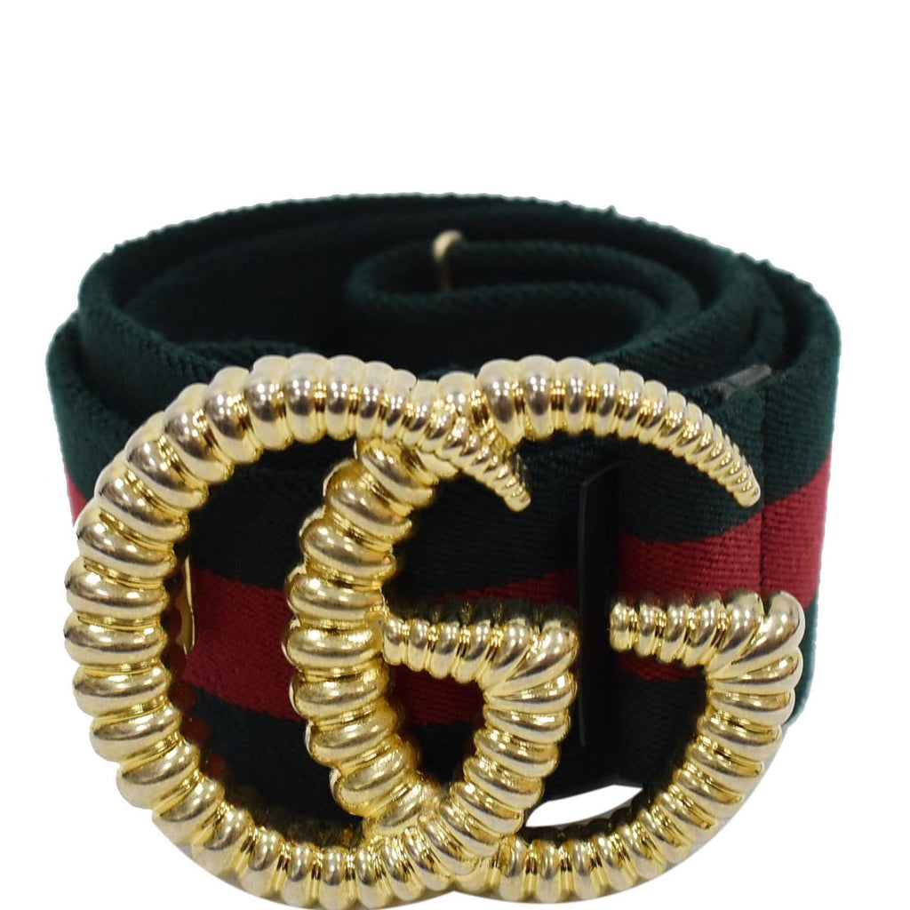 GUCCI Torchon Double G Web Elastic Belt Dark Green Size 90/36