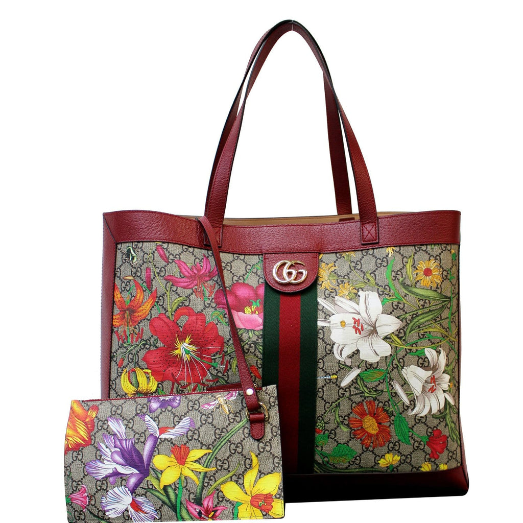 GUCCI Ophidia GG Flora Medium Tote Bag Red 547947