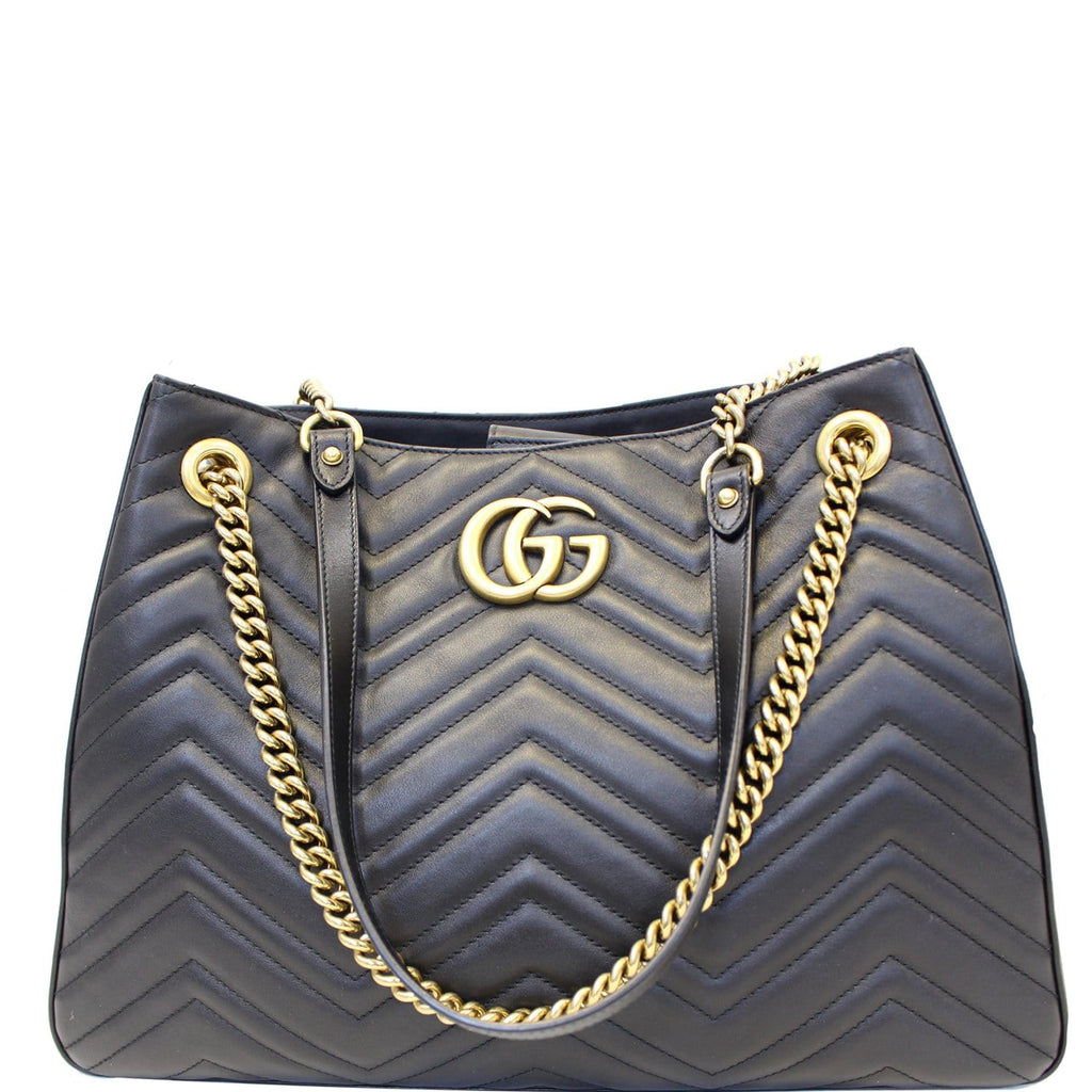 GUCCI GG Marmont Metelasse Medium Quilted Leather Shoulder Bag 453569 Black