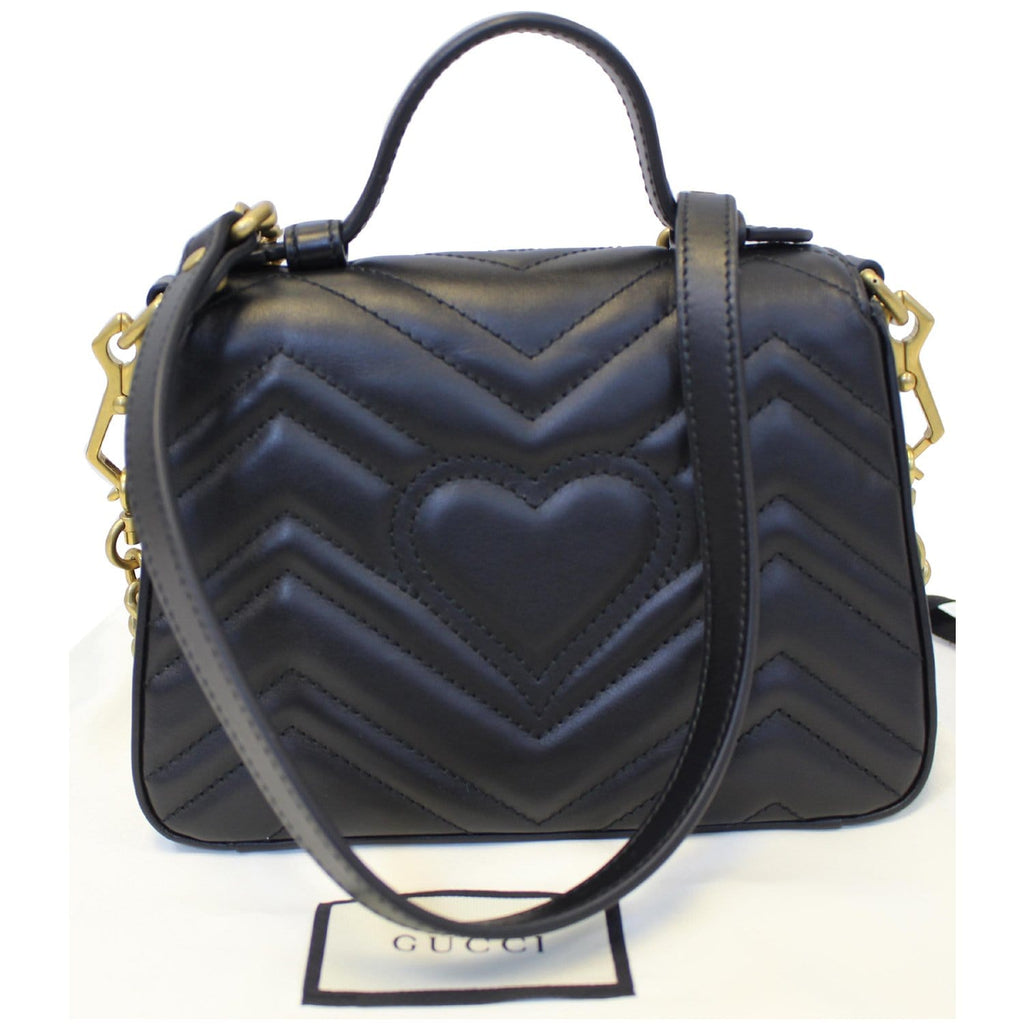 GUCCI GG Marmont Mini Leather Top Handle Shoulder Bag Black 547260