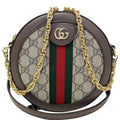 Gucci Ophidia Mini GG Round Supreme Monogram Web Crossbody Bag Beige