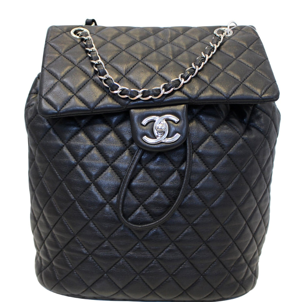 CHANEL Urban Spirit Lambskin Leather Backpack Bag Black