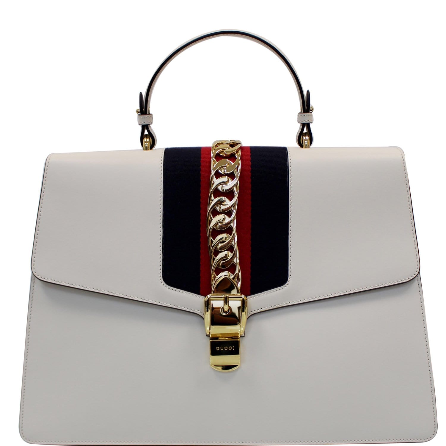 GUCCI Maxi Sylvie Calfskin Top Handle Bag White 477631