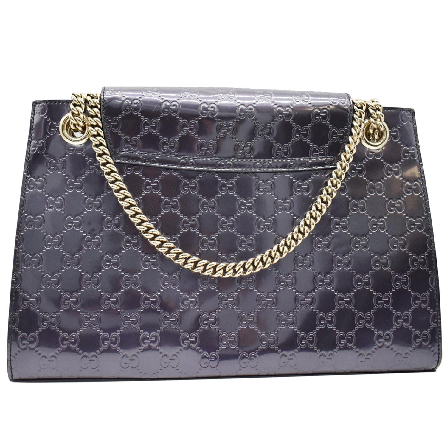 GUCCI Emily Large Guccissima Patent Leather Shoulder Bag Dark Violet 295403