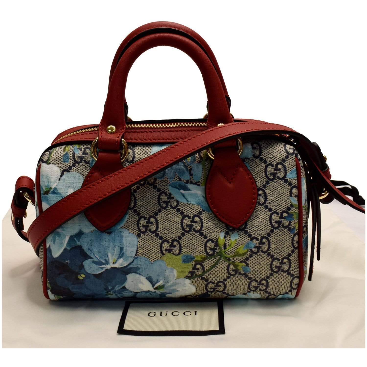 GUCCI Mini Blooms GG Supreme Canvas Top Handle Crossbody Bag Red 546312