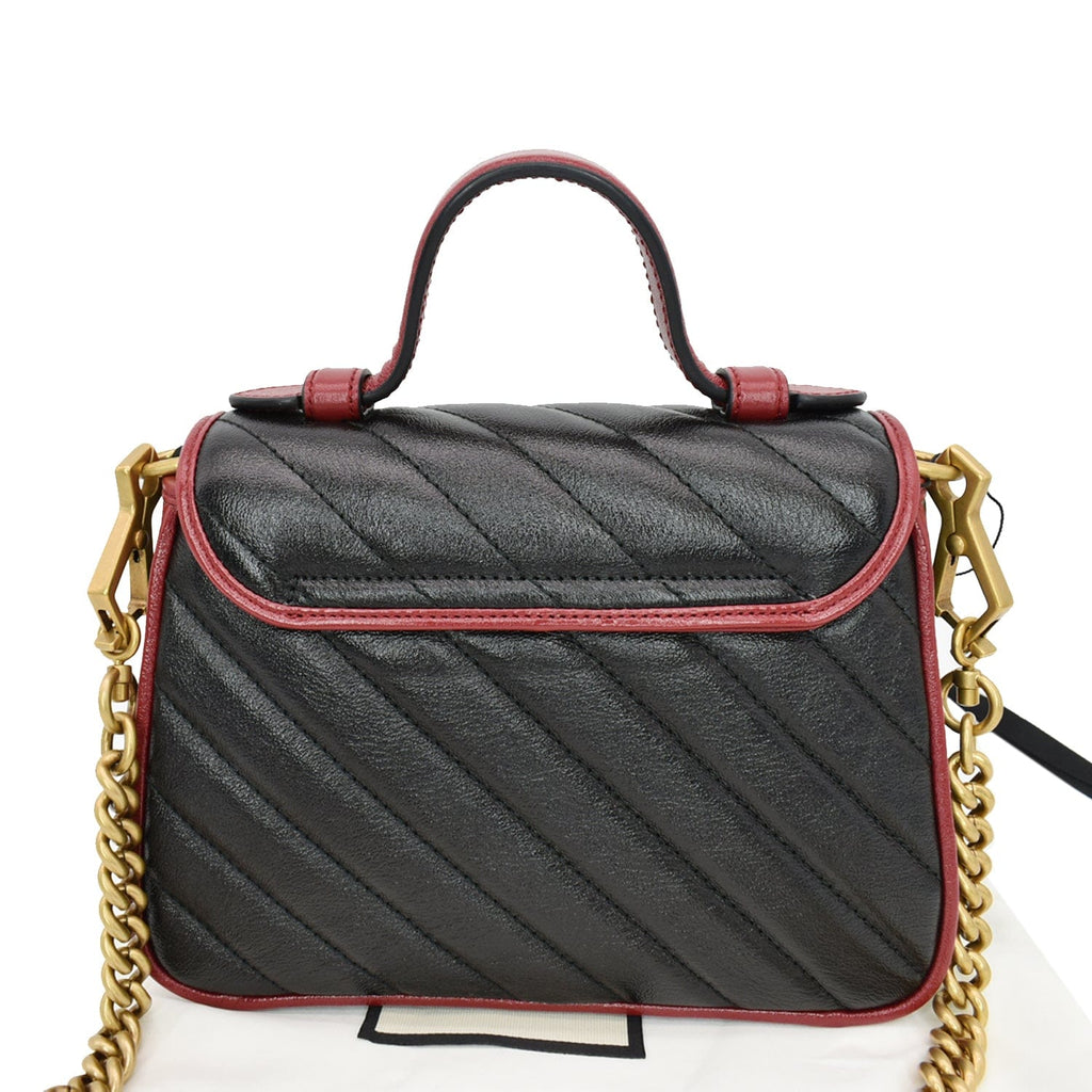 GUCCI GG Torchon Marmont Mini Top Handle Crossbody Bag 583571 Black/Cerise - Hot Deals