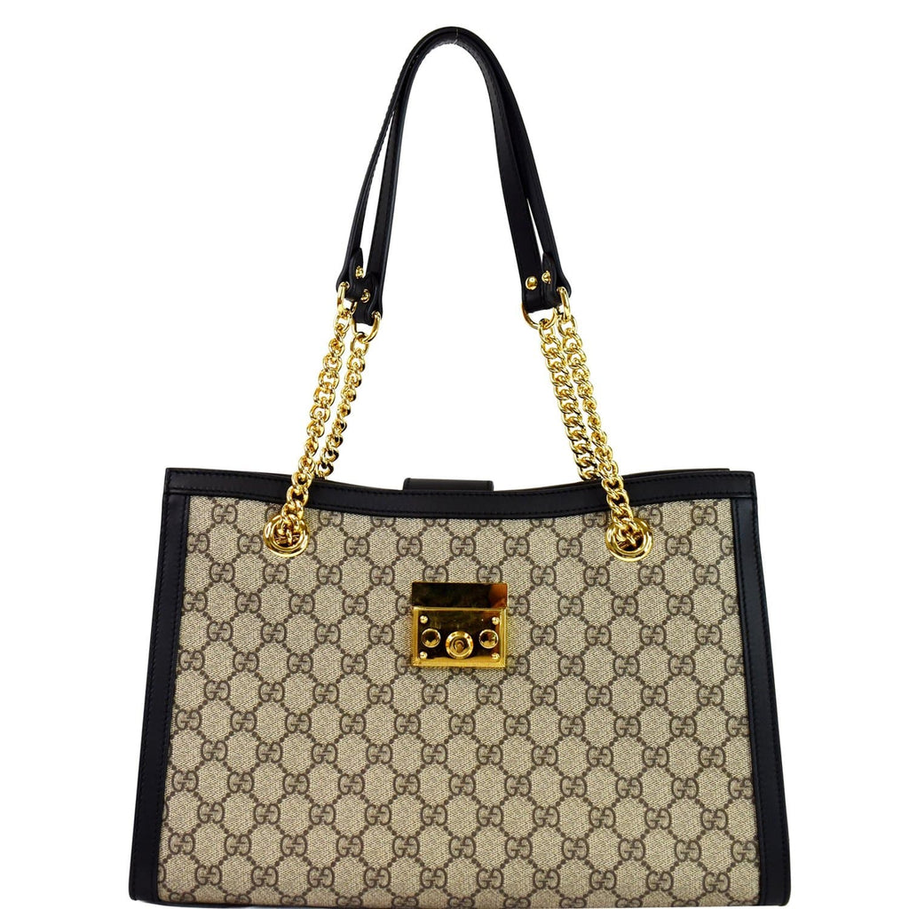 GUCCI Padlock Medium GG Supreme Canvas Shoulder Bag Beige 479197