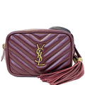 YVES SAINT LAURENT Chevron Lou Leather Belt Bag Burgundy