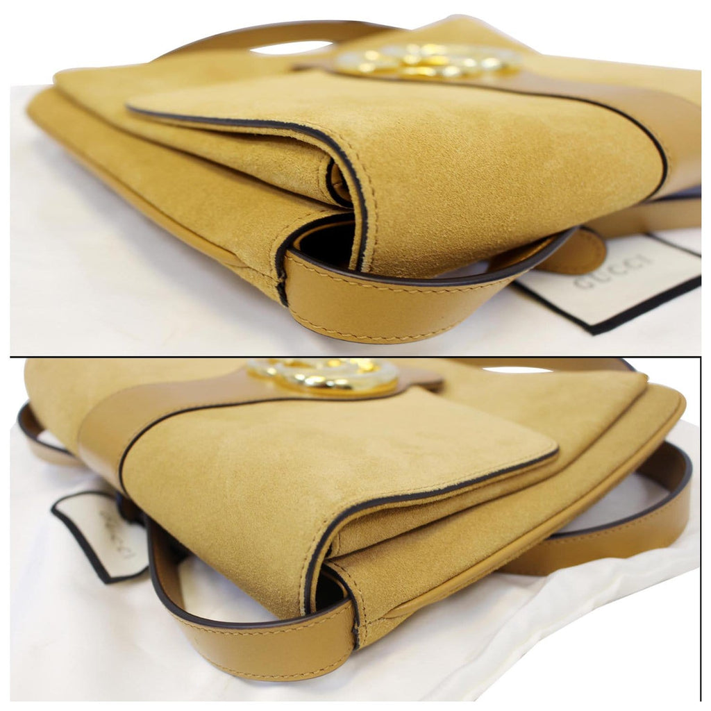 GUCCI Arli Medium Suede Leather Shoulder Crossbody Bag Mustard Yellow