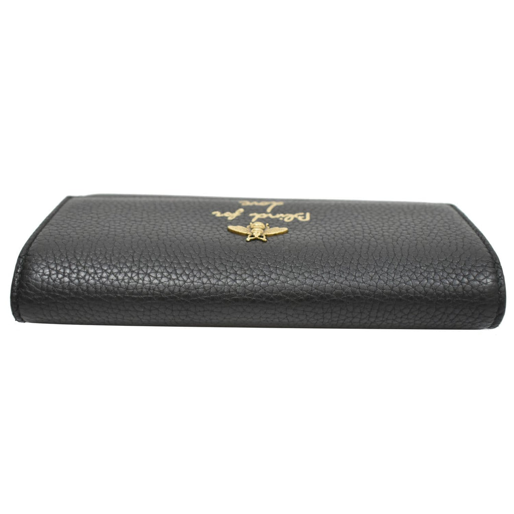 GUCCI Animalier Bee Blind For Love Leather Wallet Black 454070