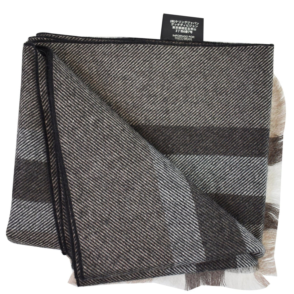 GUCCI Web Stripe Wool Scarf Brown 387574