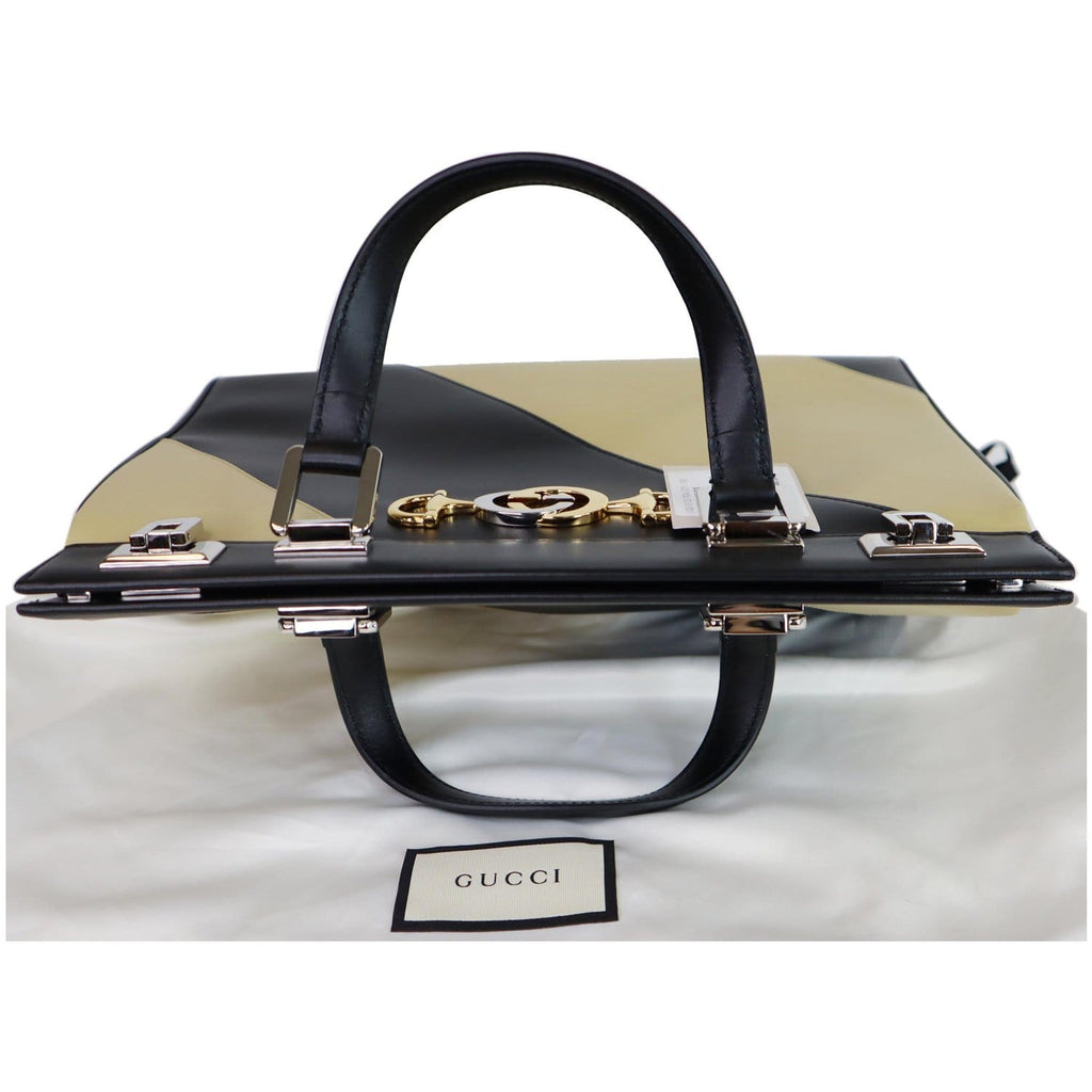 GUCCI Medium Zumi Diagonal Stripe Leather Top Handle Bag Beige 564714