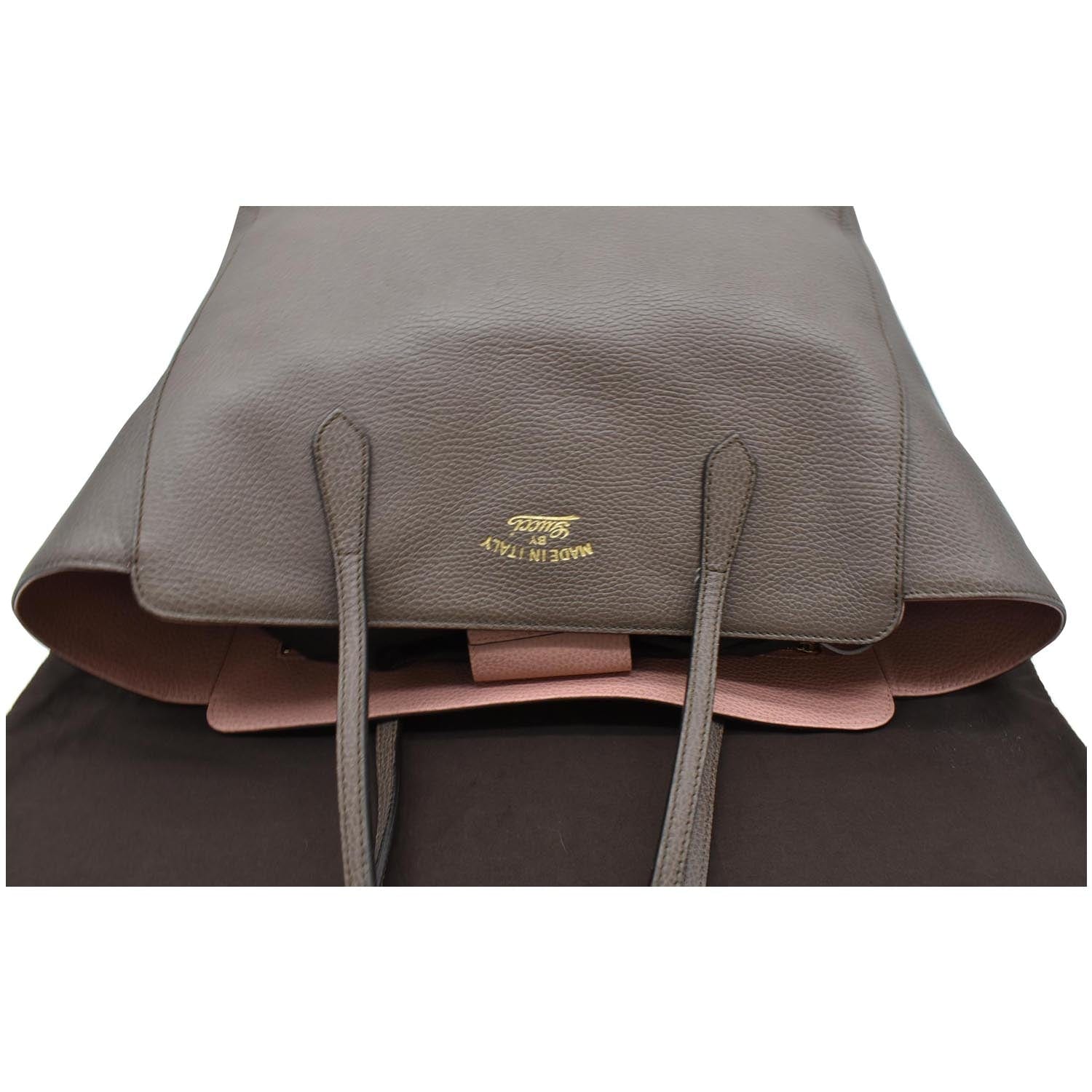 GUCCI Swing Pebbled Calfskin Leather Tote Bag Taupe 354397