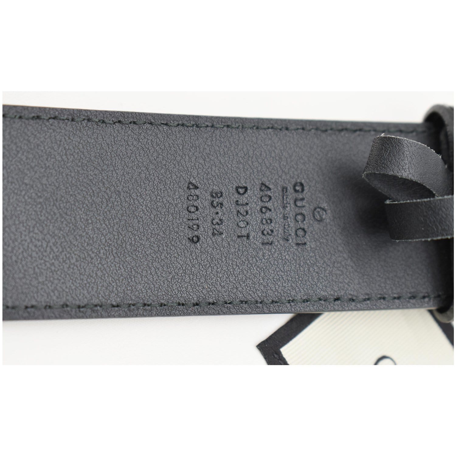GUCCI Double G Buckle Textured Leather Belt Black 406831 Size 85.34