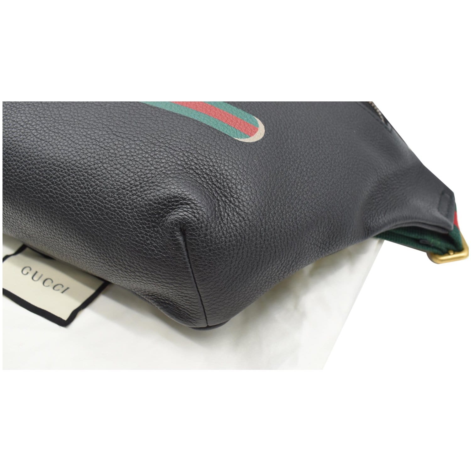 GUCCI Print Medium Leather Belt Waist Bum Bag Black 530412