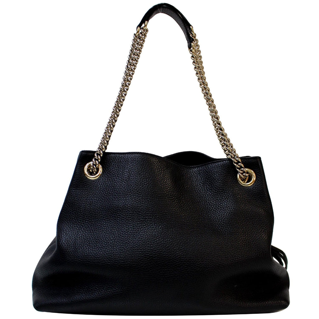 GUCCI Soho Pebbled Leather Chain Shoulder Bag 308982 Black